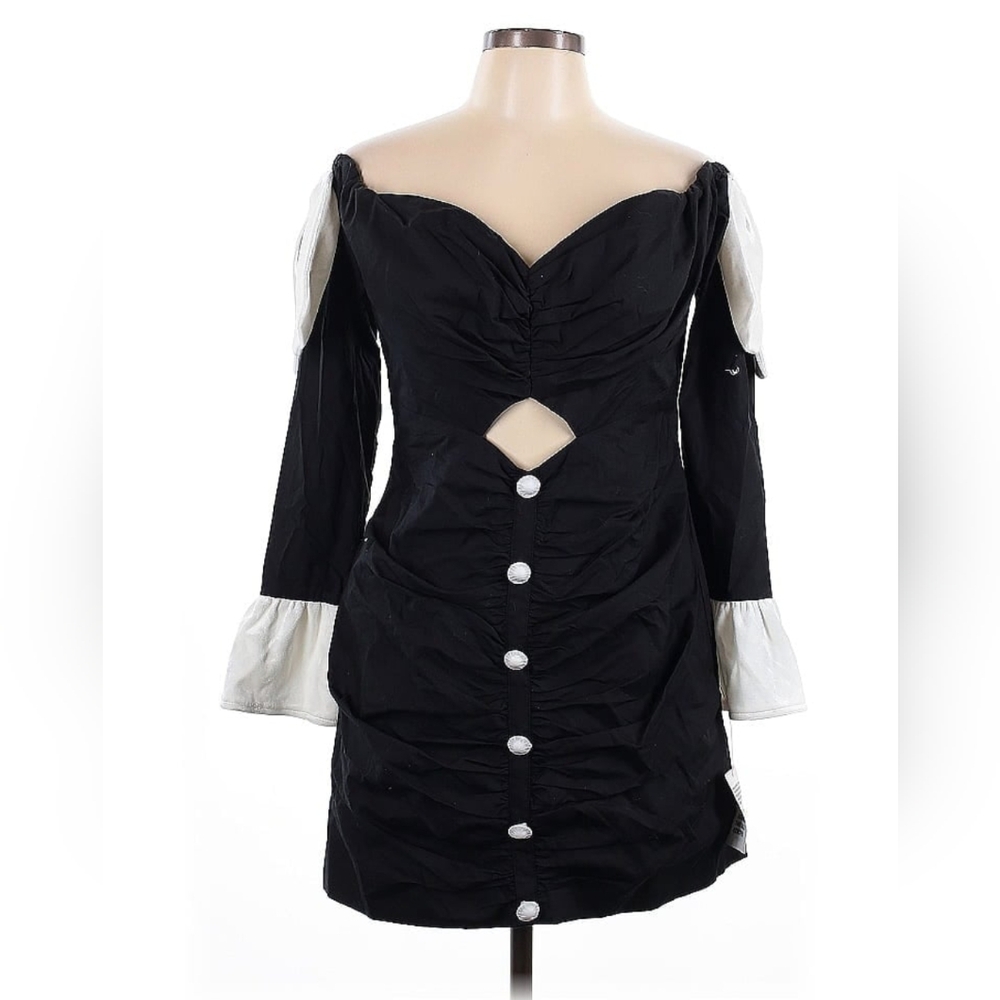 ASOS LUXE Black and White Off-Shoulder Mini Dress With Bow Detail